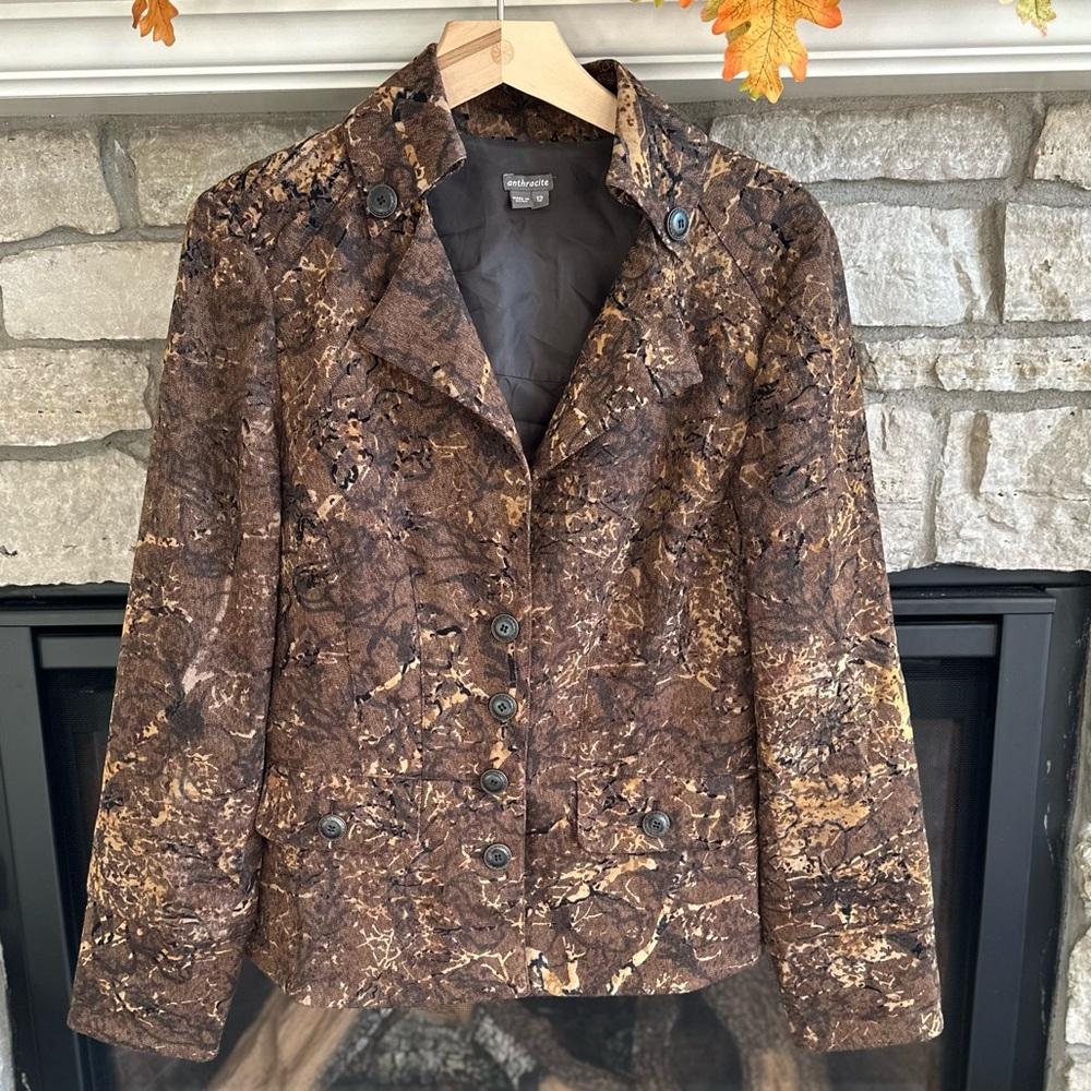 Anthracite Ladies Blazer Tweed Paisley Textured Camouflage Size 12 Women